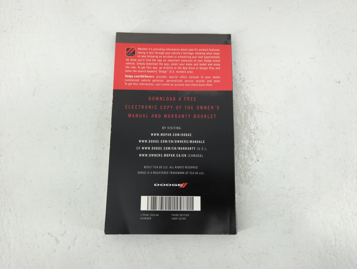 2017 Dodge Charger Owners Manual Book Guide P/N:17D481-926-AA OEM Used Auto Parts - Oemusedautoparts1.com