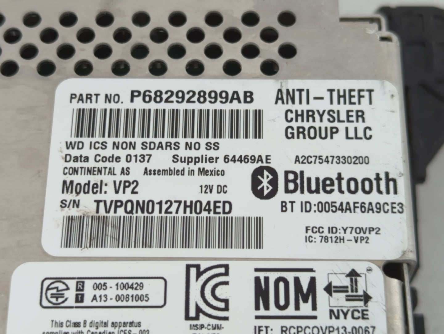 2017 Dodge Durango Radio AM FM Cd Player Receiver Replacement P/N:P68292899AB Fits OEM Used Auto Parts - Oemusedautoparts1.c