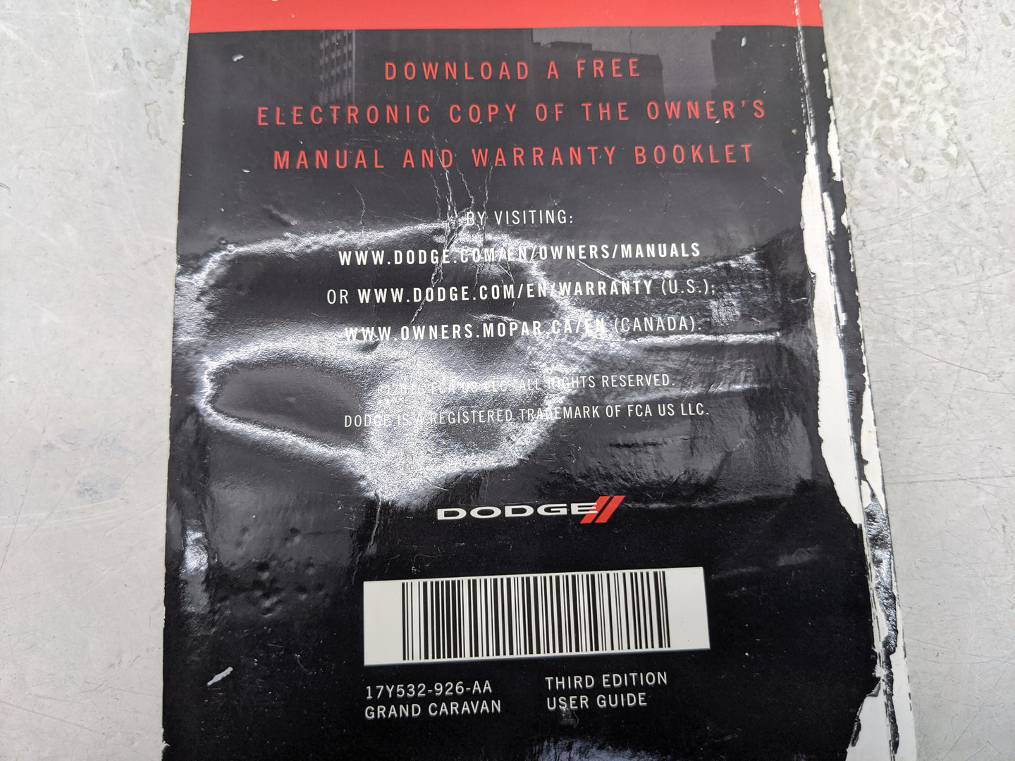 2017 Dodge Grand Caravan Owners Manual Book Guide OEM Used Auto Parts - Oemusedautoparts1.com