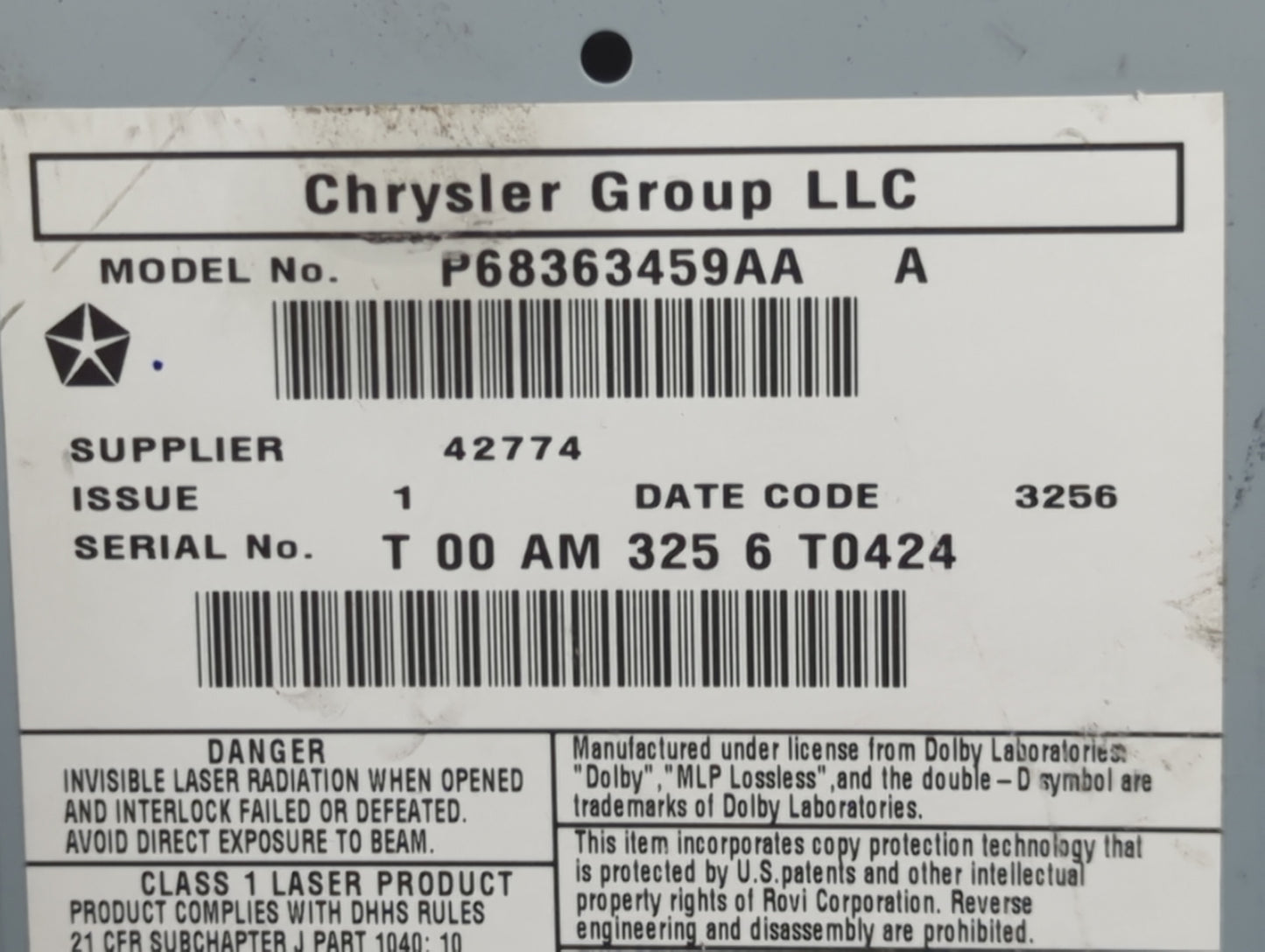 2012-2020 Dodge Grand Caravan Radio AM FM Cd Player Receiver Replacement P/N:P68363459AA Fits OEM Used Auto Parts - Oemuseda