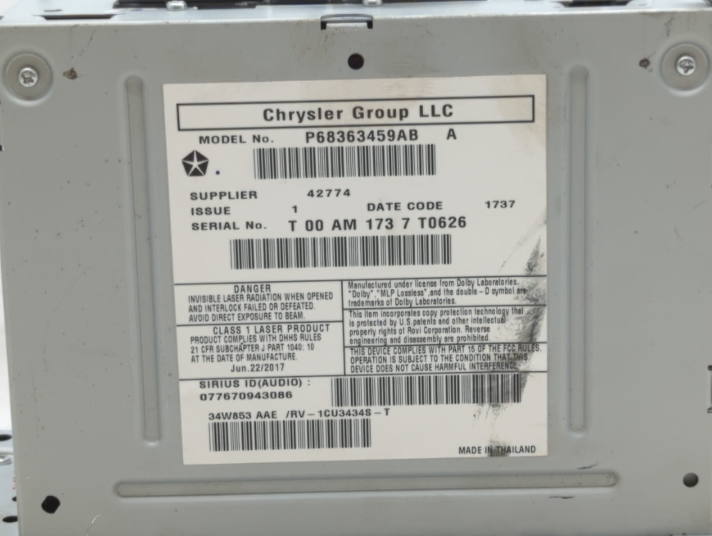 2012-2020 Dodge Grand Caravan Radio AM FM Cd Player Receiver Replacement P/N:P68363459AB P68433486AA Fits OEM Used Auto Part