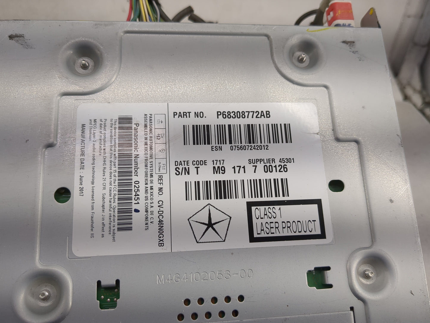 2017 Dodge Journey Radio AM FM Cd Player Receiver Replacement P/N:P68308772AB CV-DC46N0GXB Fits OEM Used Auto Parts - Oemuse