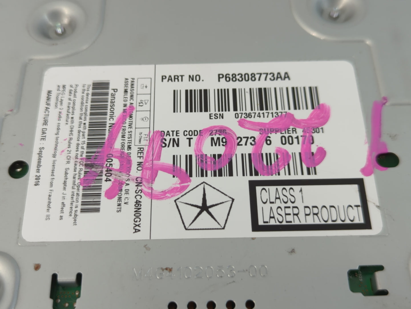 2017 Dodge Journey Radio AM FM Cd Player Receiver Replacement P/N:P68308773AA Fits OEM Used Auto Parts - Oemusedautoparts1.c