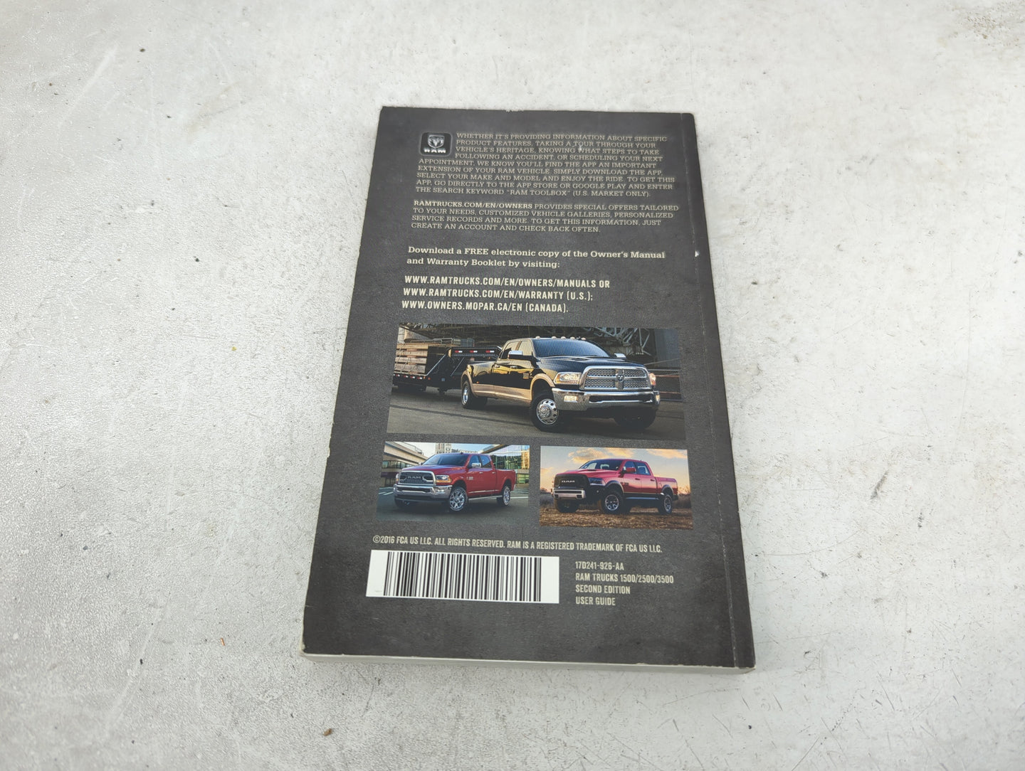 2017 Dodge Ram 1500 Owners Manual Book Guide P/N:17D241-926-AA OEM Used Auto Parts - Oemusedautoparts1.com