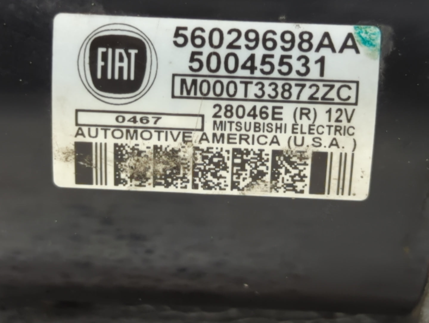 2012-2017 Fiat 500 Car Starter Motor Solenoid OEM P/N:50045531 56029698AA Fits Fits 2012 2013 2014 2015 2016 2017 OEM Used A