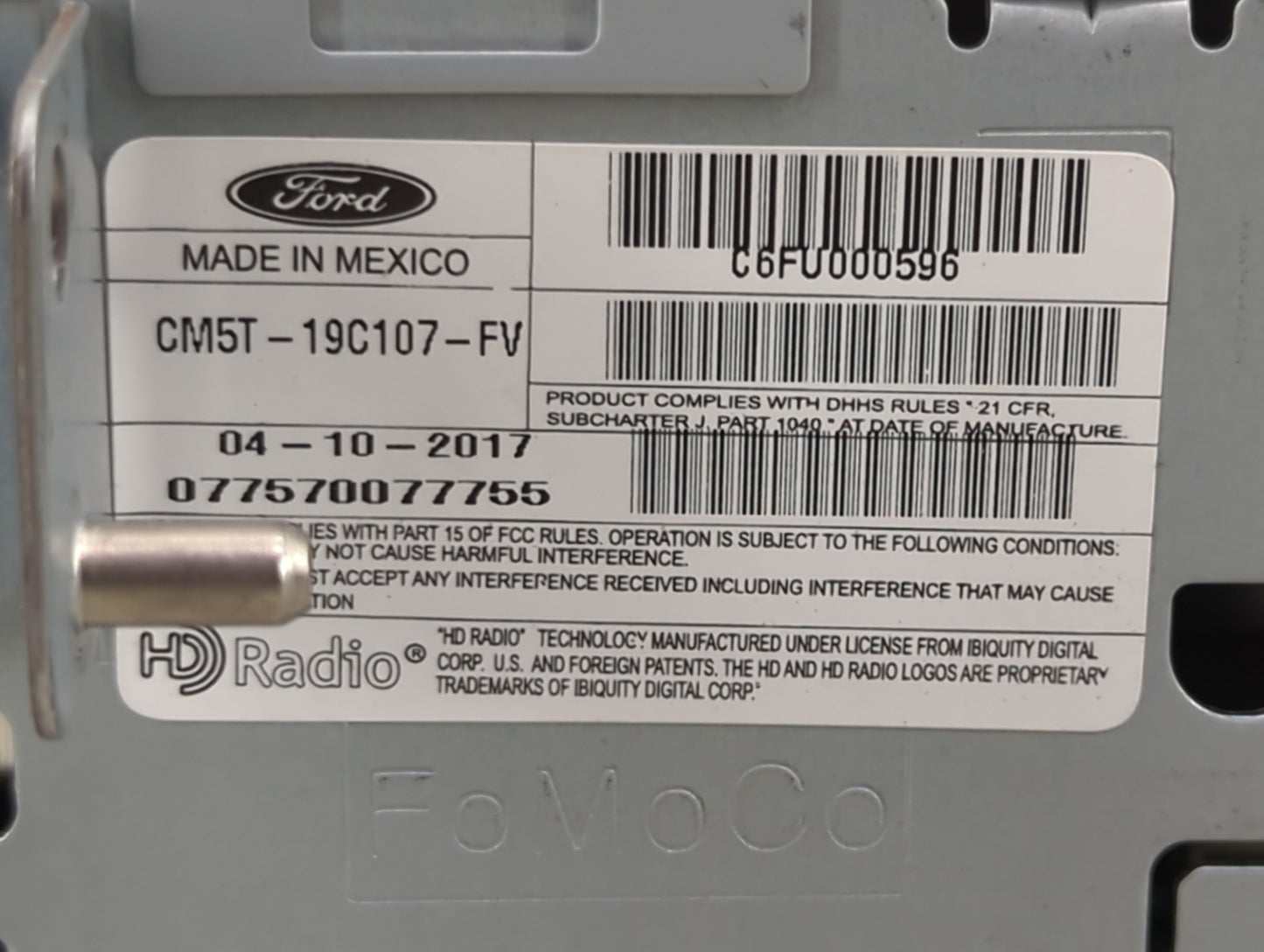 2017-2018 Ford C-Max Radio AM FM Cd Player Receiver Replacement P/N:CM5T-19C107-FV C6FU000596 Fits Fits 2017 2018 OEM Used A
