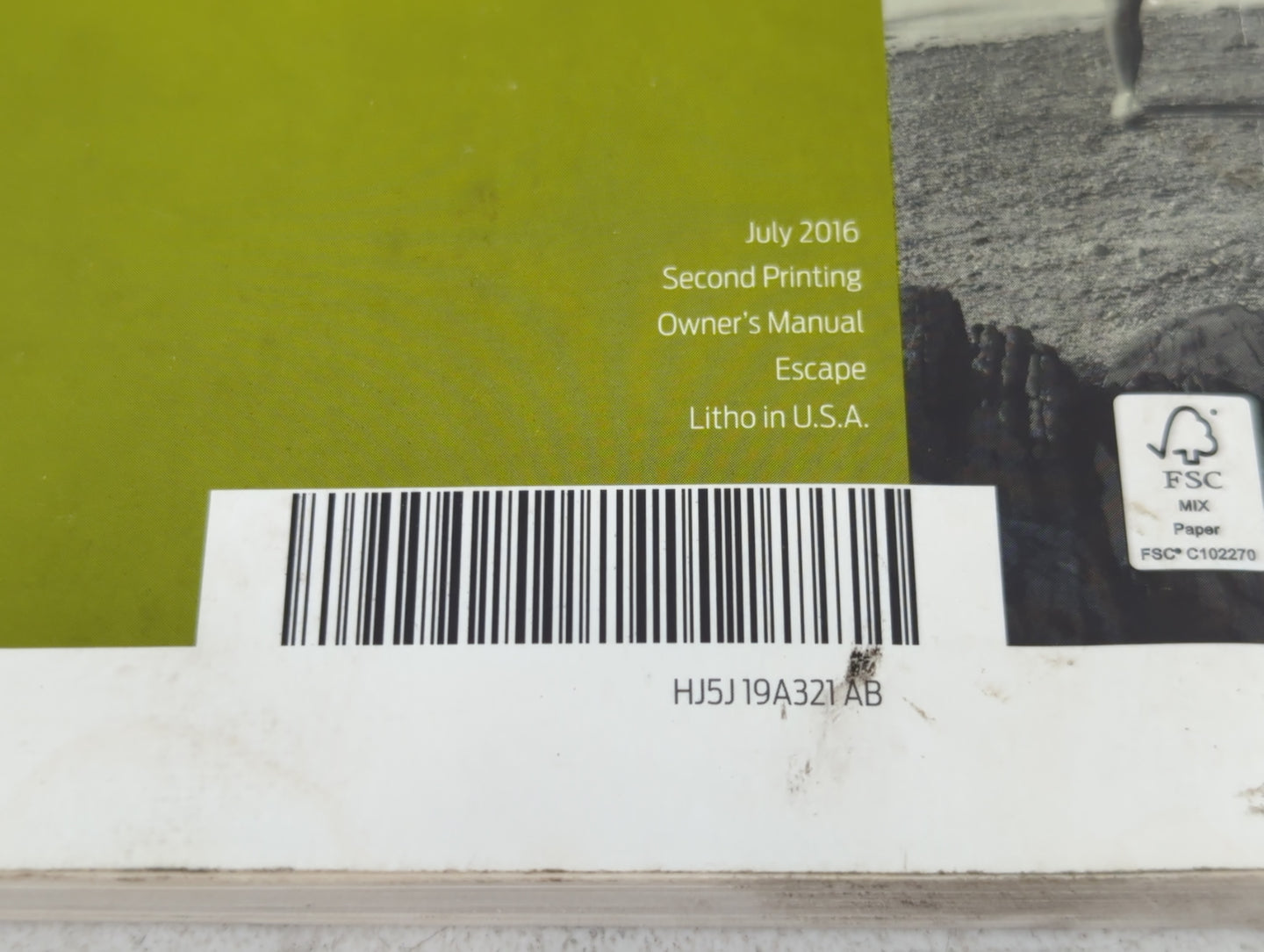 2017 Ford Escape Owners Manual Book Guide P/N:HJ5J 19A321 AB OEM Used Auto Parts - Oemusedautoparts1.com