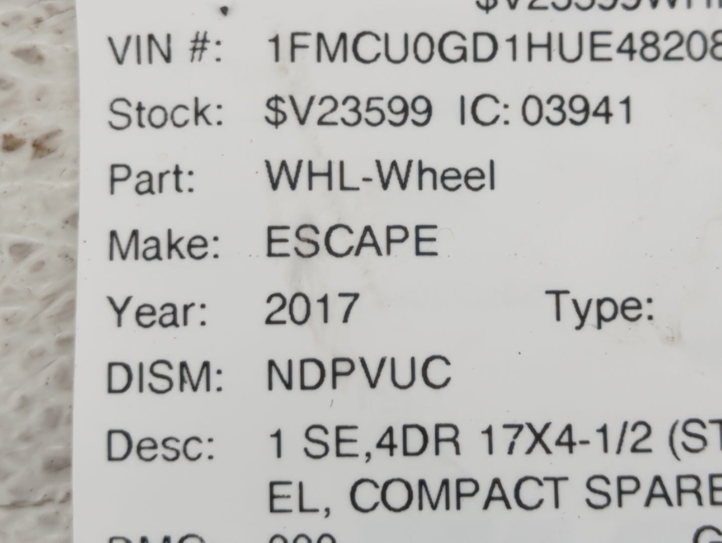 2013-2019 Ford Escape Spare Donut Tire Wheel Rim Oem - Oemusedautoparts1.com