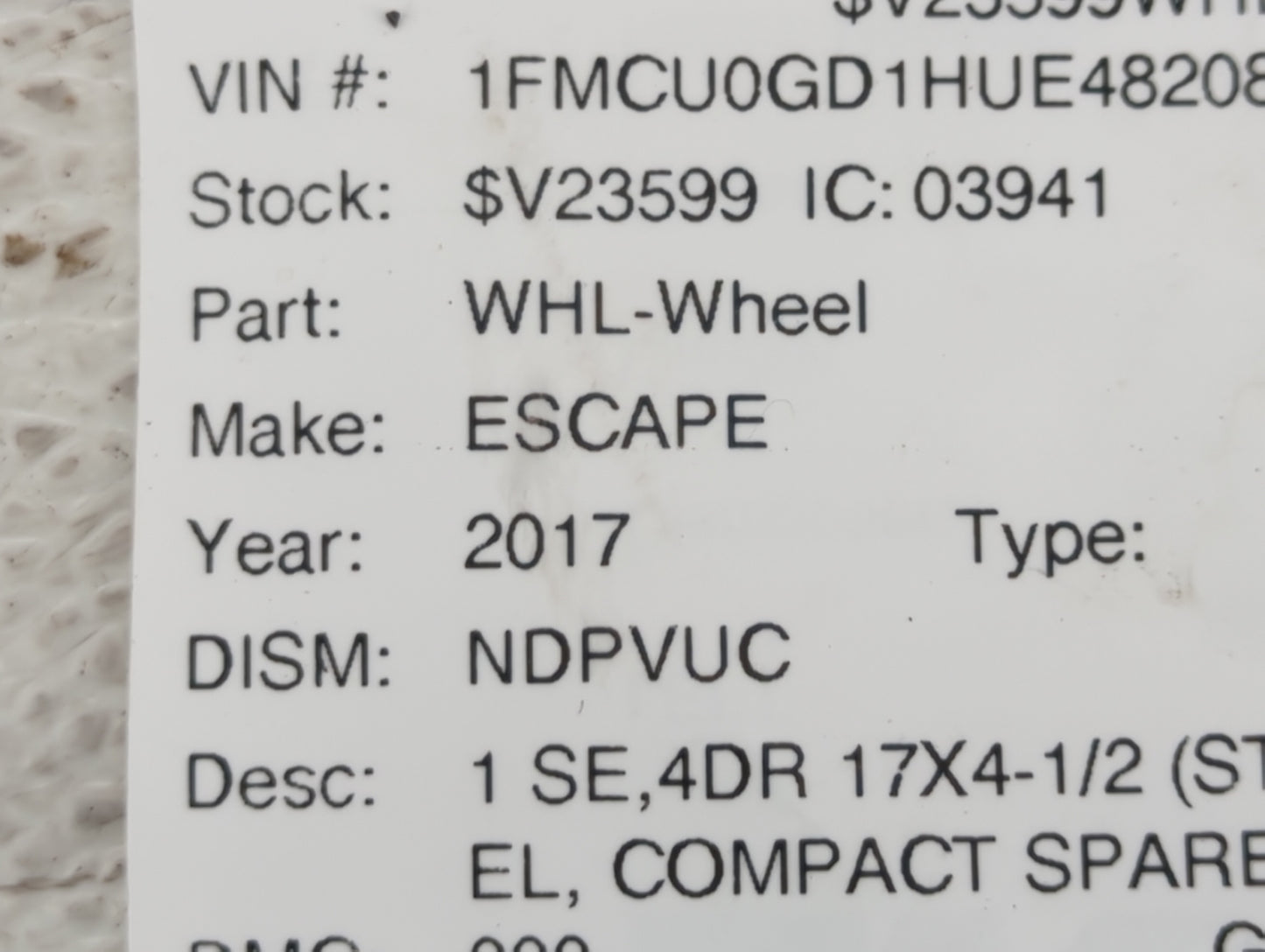 2013-2019 Ford Escape Spare Donut Tire Wheel Rim Oem - Oemusedautoparts1.com