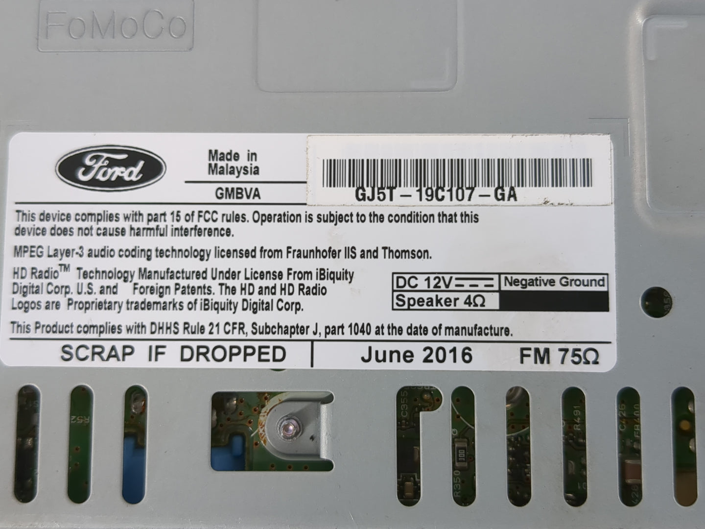 2017 Ford Escape Radio AM FM Cd Player Receiver Replacement P/N:GJ5T-19C107-GA Fits OEM Used Auto Parts - Oemusedautoparts1.