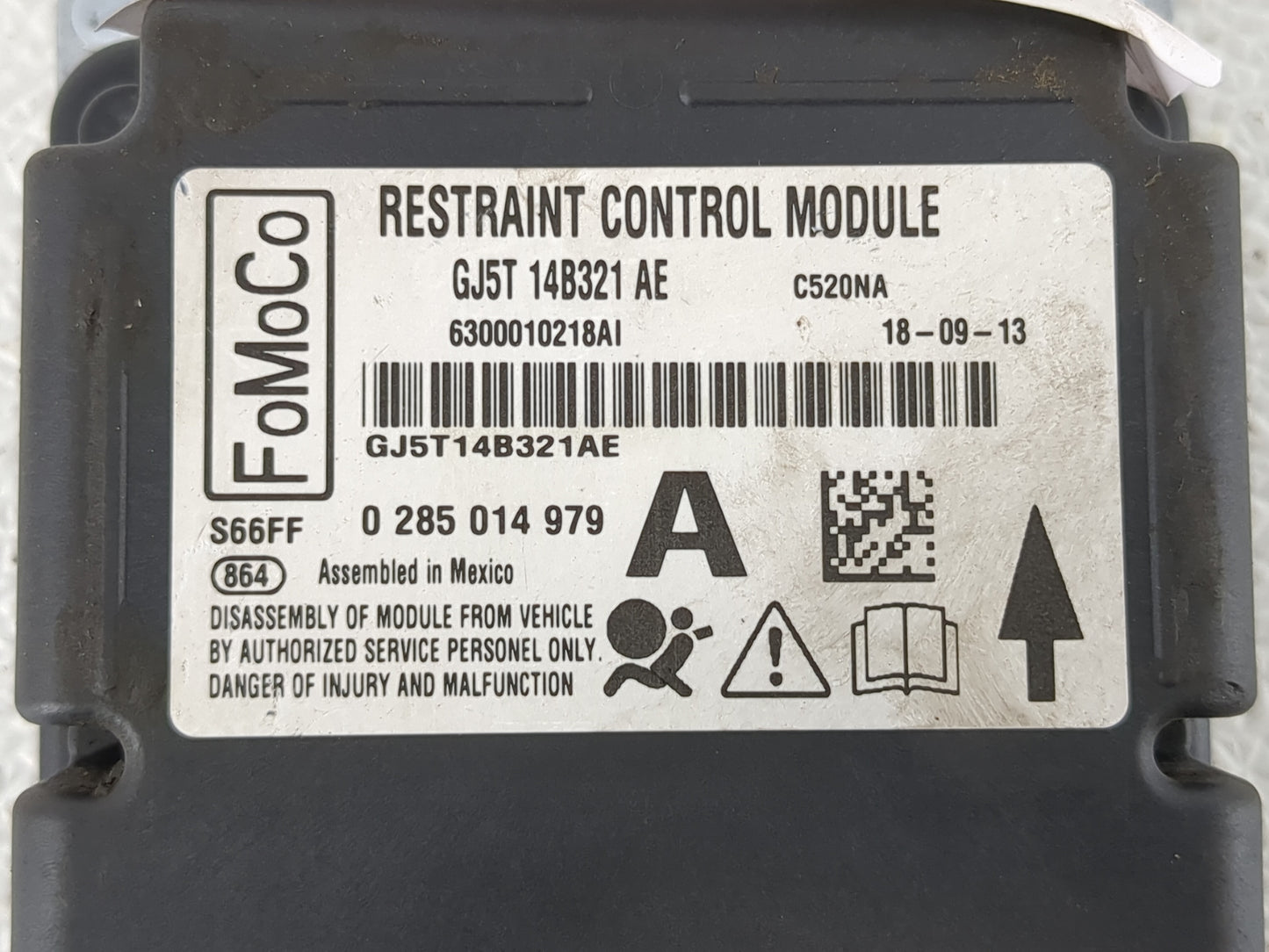 2017-2019 Ford Escape Airbag Control Module Gj5t-14b321 Ae - Oemusedautoparts1.com