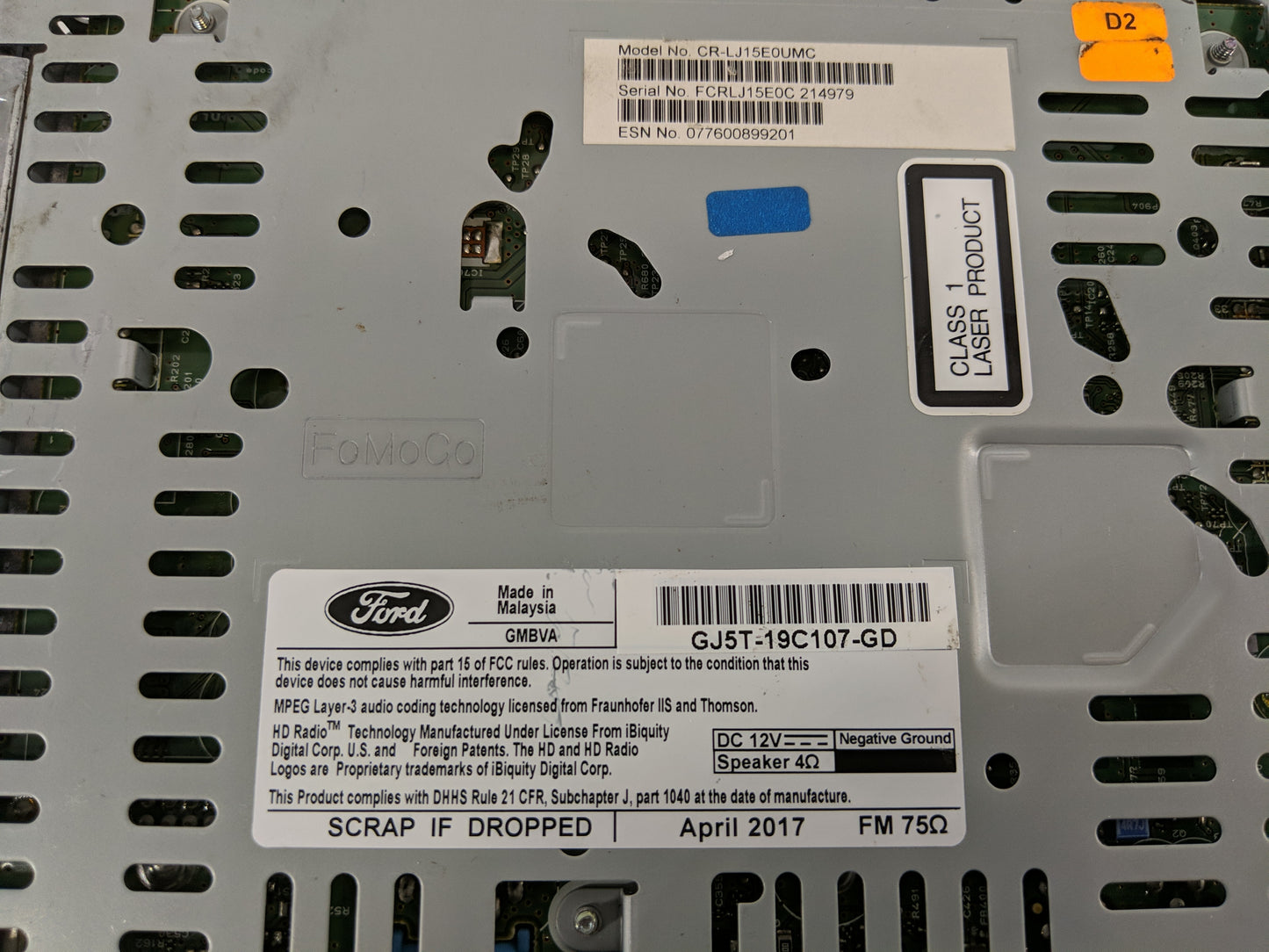 2015-2019 Ford Escape Radio AM FM Cd Player Receiver Replacement P/N:GJ5T-19C107-GD Fits Fits 2015 2016 2017 2018 2019 OEM U