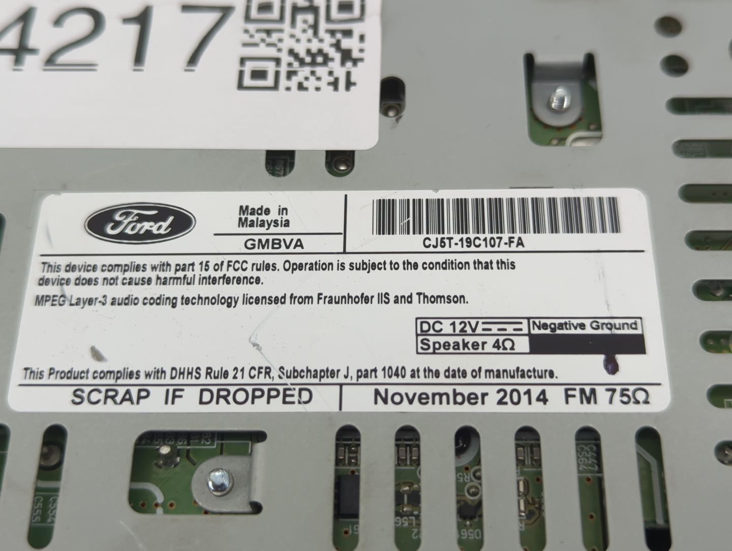 2015-2016 Ford Escape Radio AM FM Cd Player Receiver Replacement P/N:CJ5T-19C107-FA GJ5T-19C107-DC Fits Fits 2015 2016 OEM U