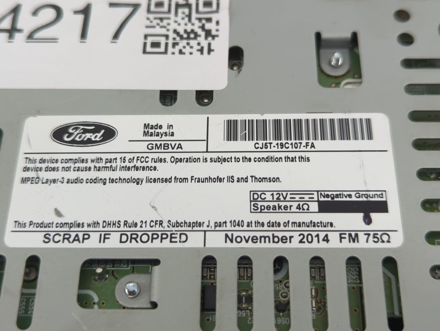 2015-2016 Ford Escape Radio AM FM Cd Player Receiver Replacement P/N:CJ5T-19C107-FA GJ5T-19C107-DC Fits Fits 2015 2016 OEM U