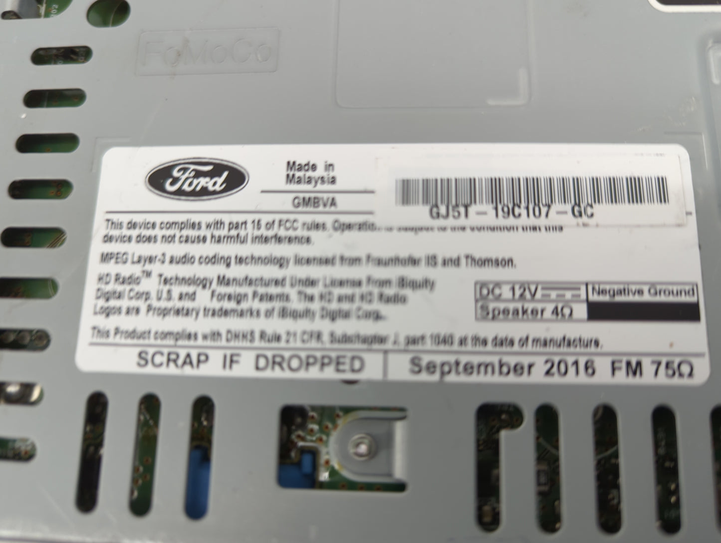 2017 Ford Escape Radio AM FM Cd Player Receiver Replacement P/N:GJ5T-19C107-GC Fits OEM Used Auto Parts - Oemusedautoparts1.