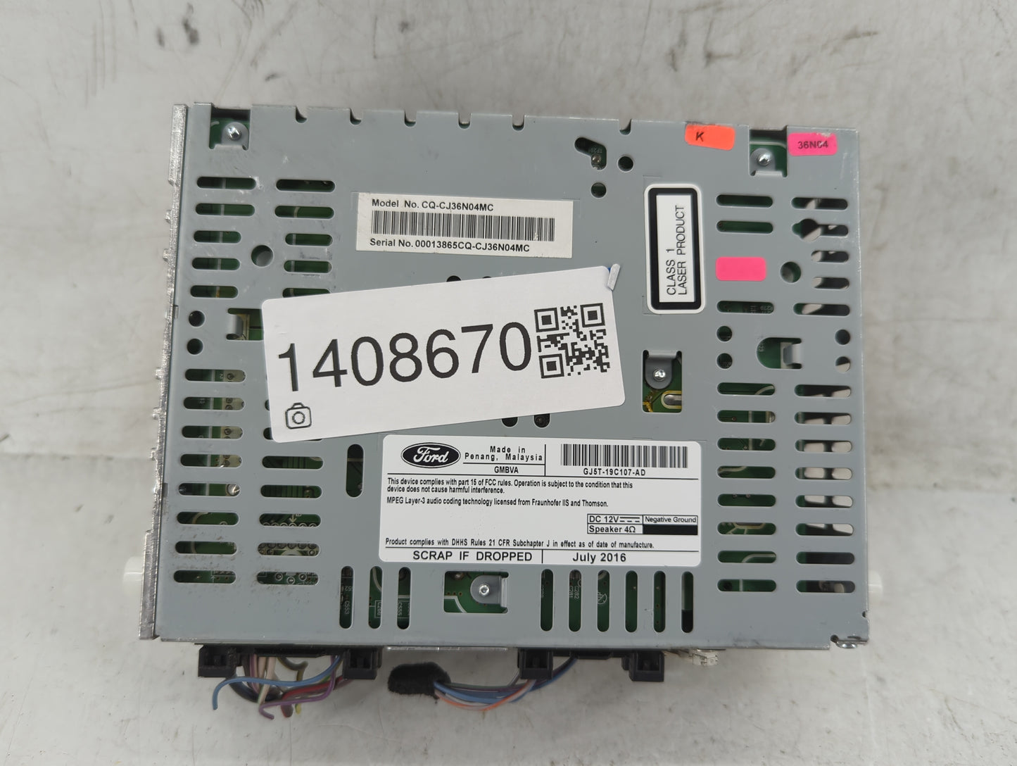 2015-2019 Ford Escape Radio AM FM Cd Player Receiver Replacement P/N:GJ5T-19C107-AD Fits Fits 2015 2016 2017 2018 2019 OEM U