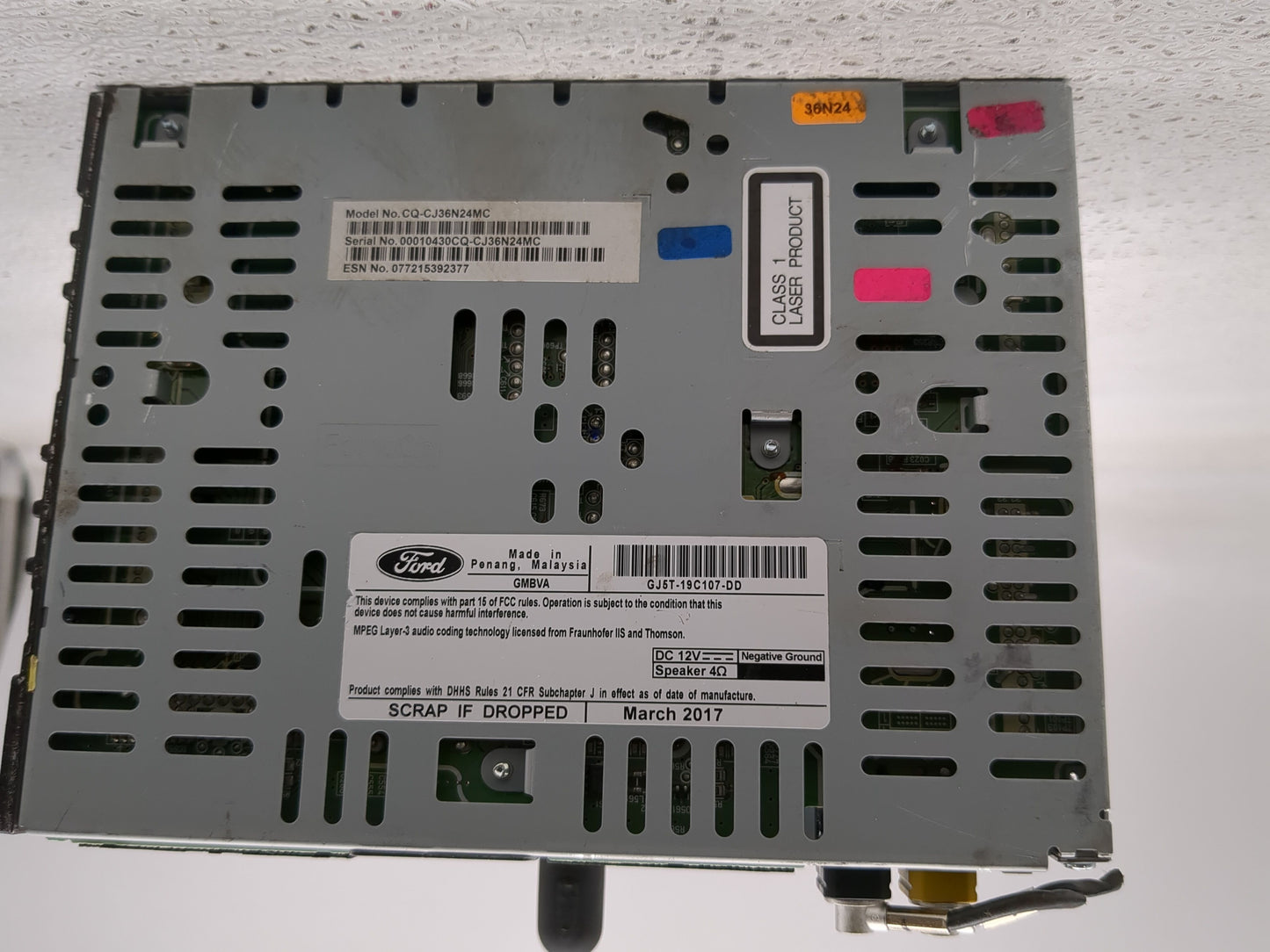 2017-2019 Ford Escape Radio AM FM Cd Player Receiver Replacement P/N:GJ5T-19C107-DD Fits Fits 2017 2018 2019 OEM Used Auto P