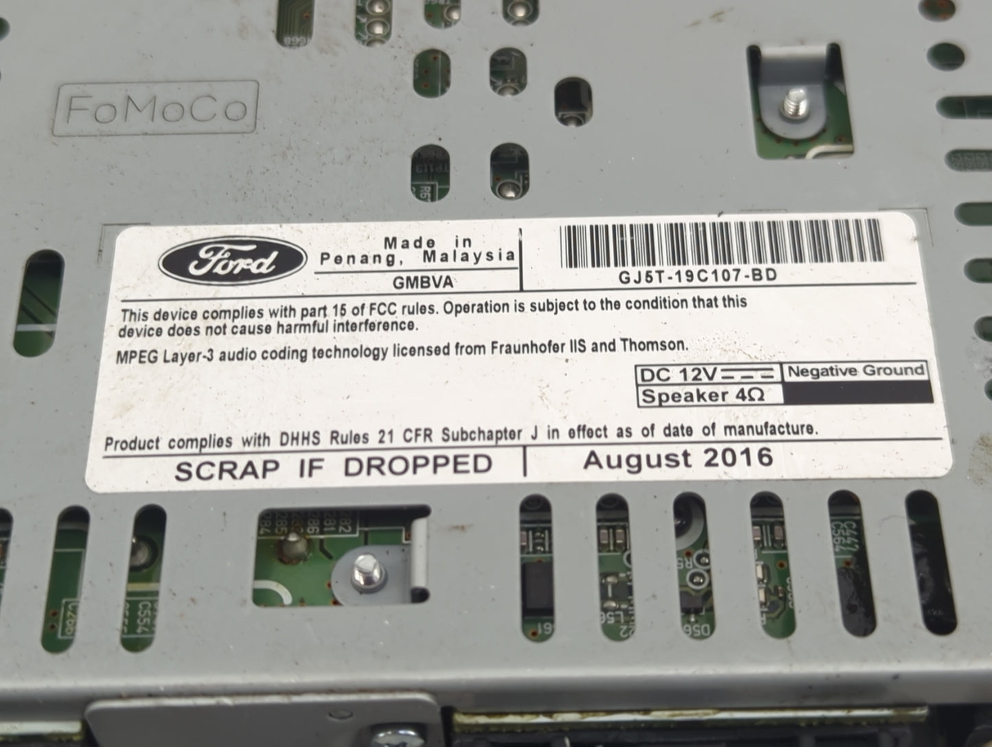 2017 Ford Escape Radio AM FM Cd Player Receiver Replacement P/N:GJ5T-19C107-BD Fits OEM Used Auto Parts - Oemusedautoparts1.