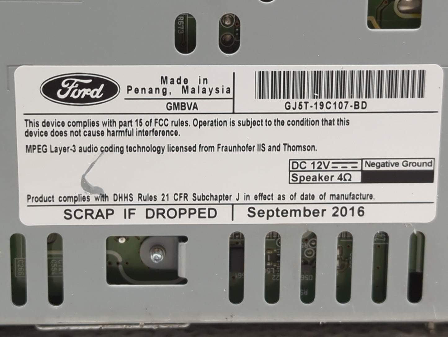 2017 Ford Escape Radio AM FM Cd Player Receiver Replacement P/N:GJ5T-19C107-BD Fits OEM Used Auto Parts - Oemusedautoparts1.