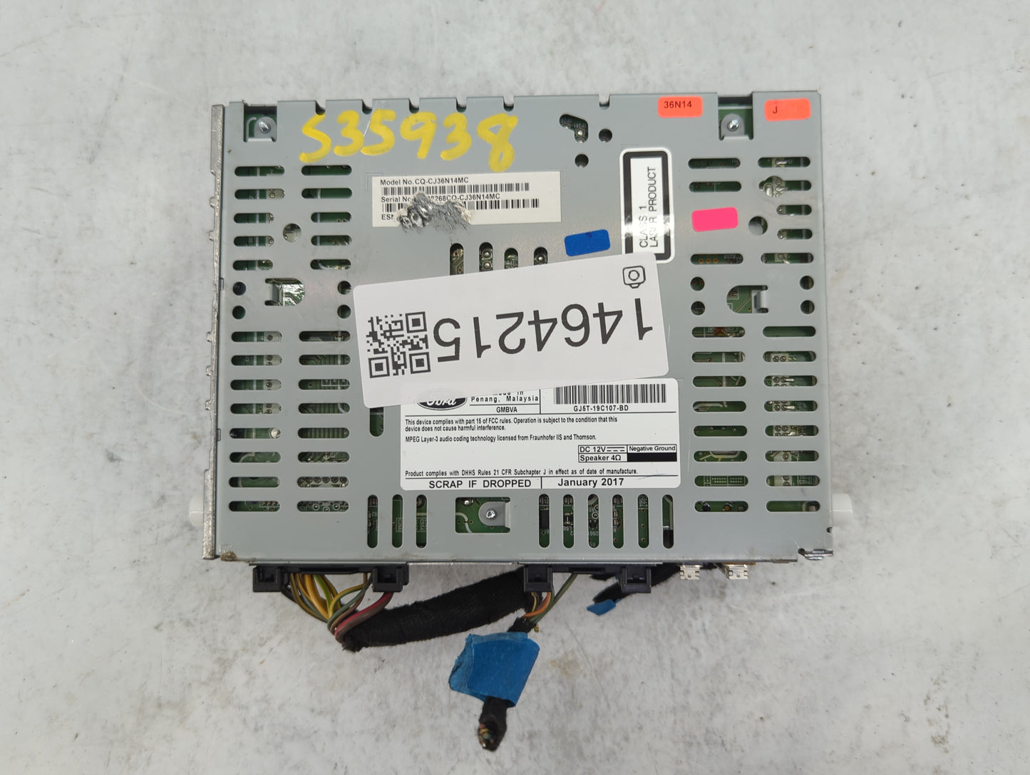 2017 Ford Escape Radio AM FM Cd Player Receiver Replacement P/N:CQ-CJ36N14MC GJ5T-19C107-BD Fits OEM Used Auto Parts - Oemus