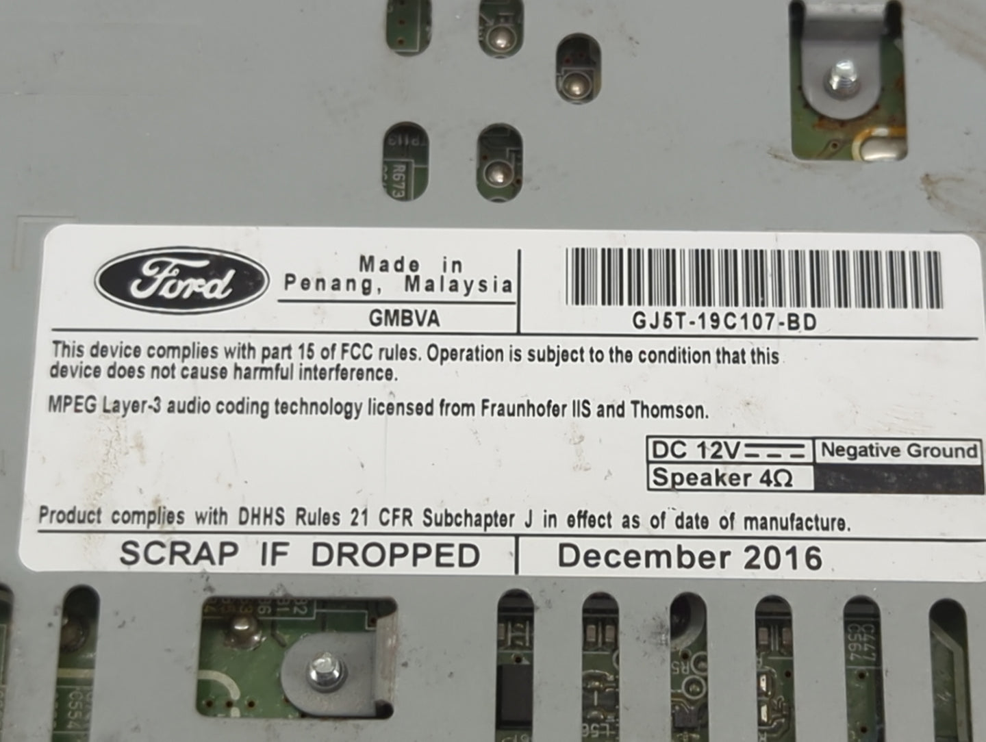 2017 Ford Escape Radio AM FM Cd Player Receiver Replacement P/N:GJ5T-19C107-BD CQ-JJ6N14MC Fits OEM Used Auto Parts - Oemuse