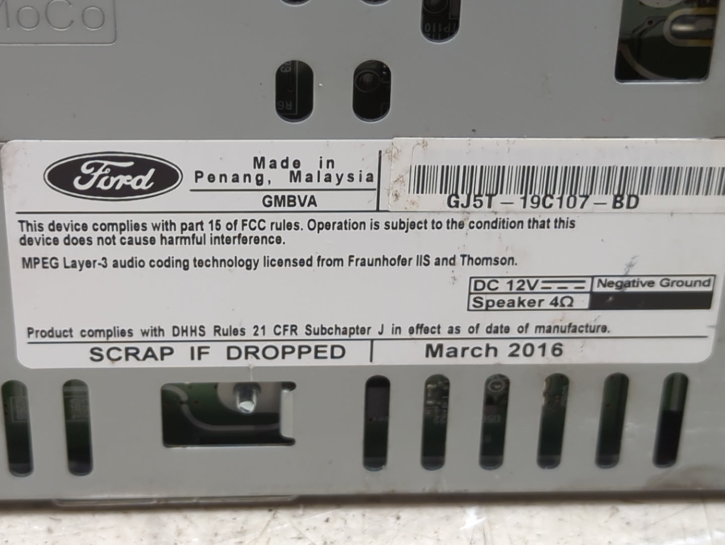2017 Ford Escape Radio AM FM Cd Player Receiver Replacement P/N:GJ5T-19C107-BD GMBVA Fits OEM Used Auto Parts - Oemusedautop