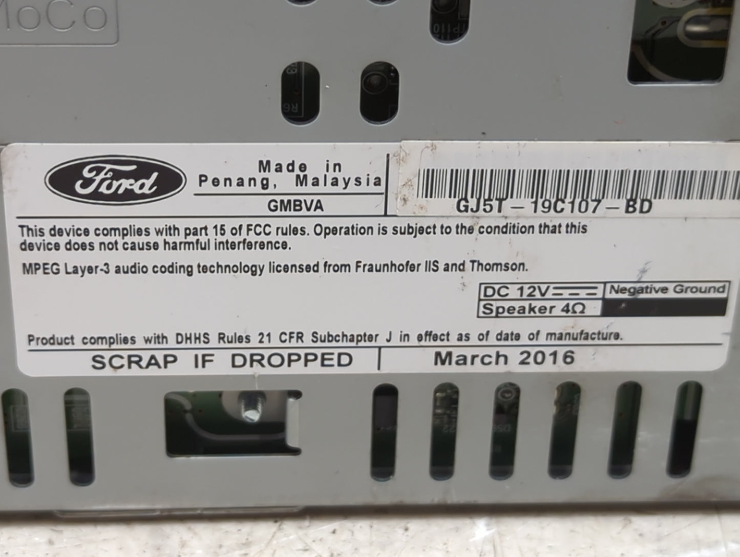 2017 Ford Escape Radio AM FM Cd Player Receiver Replacement P/N:GJ5T-19C107-BD GMBVA Fits OEM Used Auto Parts - Oemusedautop