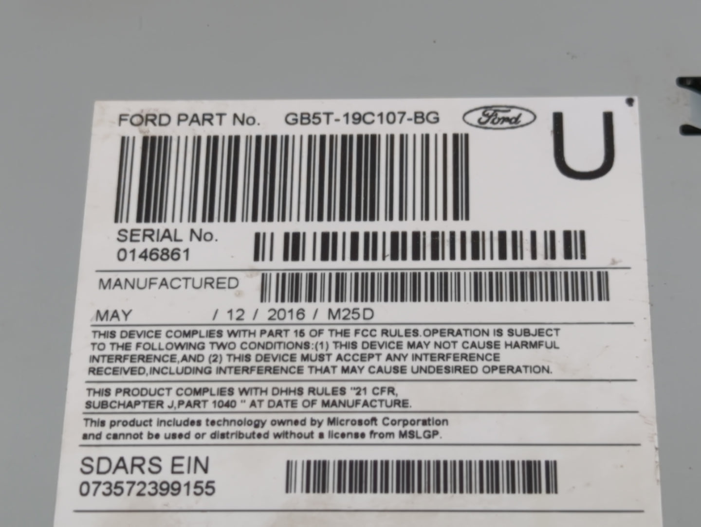 2016-2017 Ford Explorer Radio AM FM Cd Player Receiver Replacement P/N:GB5T-19C107-BG Fits Fits 2016 2017 OEM Used Auto Part