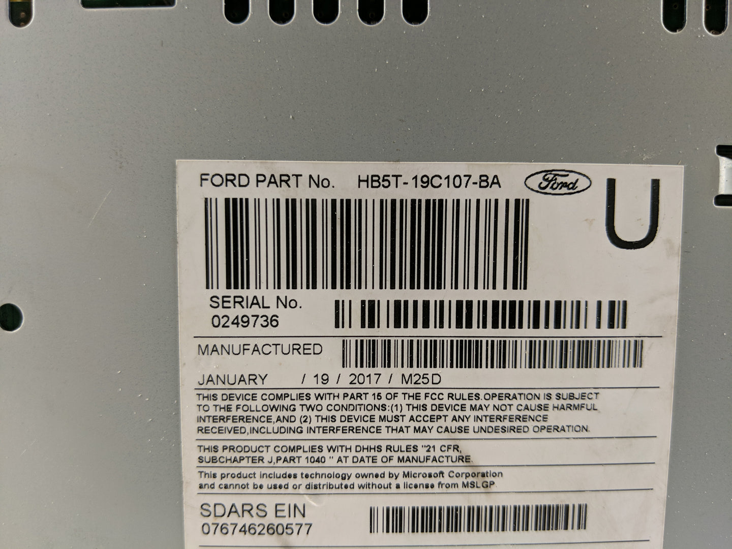 2016-2017 Ford Explorer Radio AM FM Cd Player Receiver Replacement P/N:HB5T-19C107-BA Fits Fits 2016 2017 OEM Used Auto Part