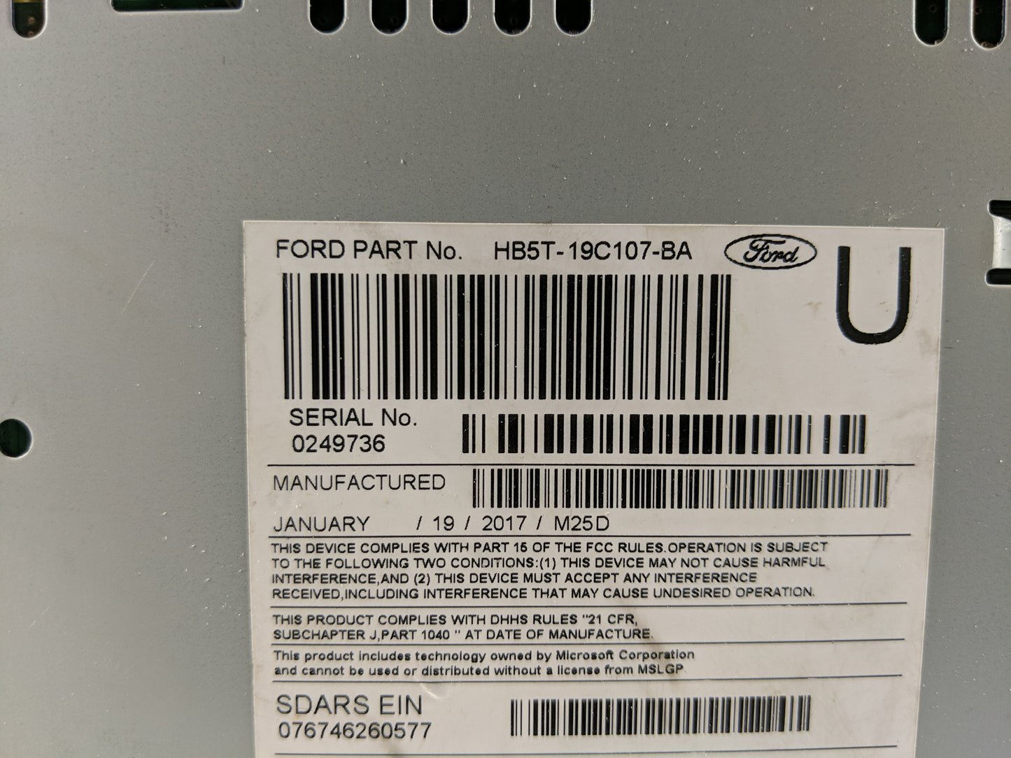 2016-2017 Ford Explorer Radio AM FM Cd Player Receiver Replacement P/N:HB5T-19C107-BA Fits Fits 2016 2017 OEM Used Auto Part