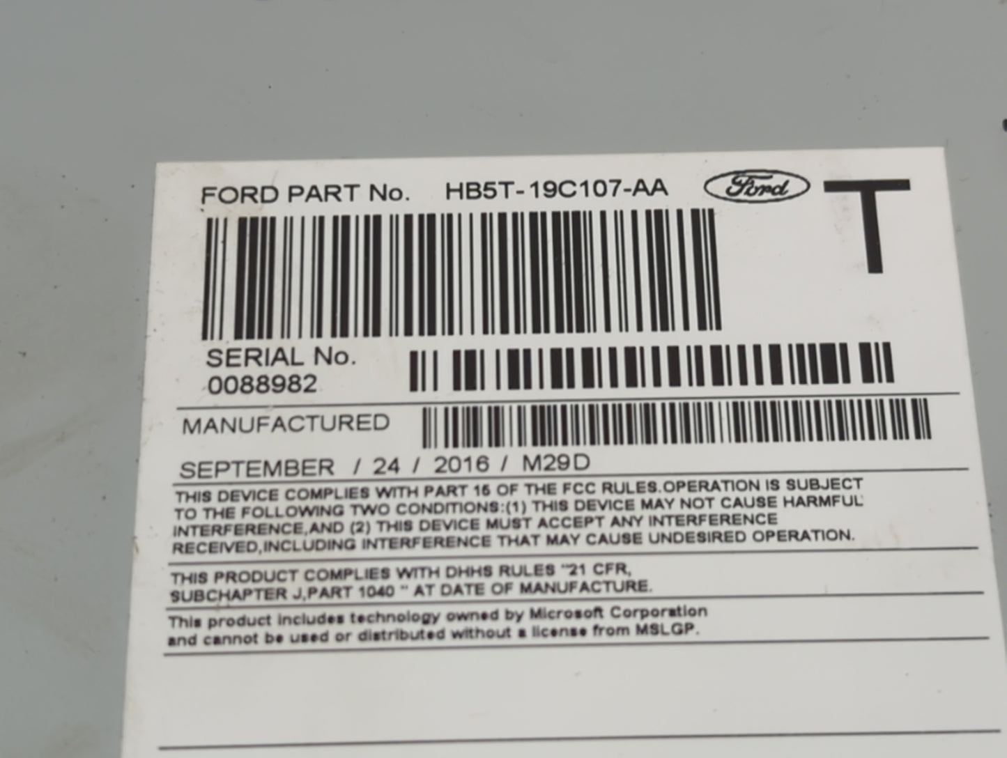 2017 Ford Explorer Radio AM FM Cd Player Receiver Replacement P/N:HB5T-19C107-AA Fits OEM Used Auto Parts - Oemusedautoparts