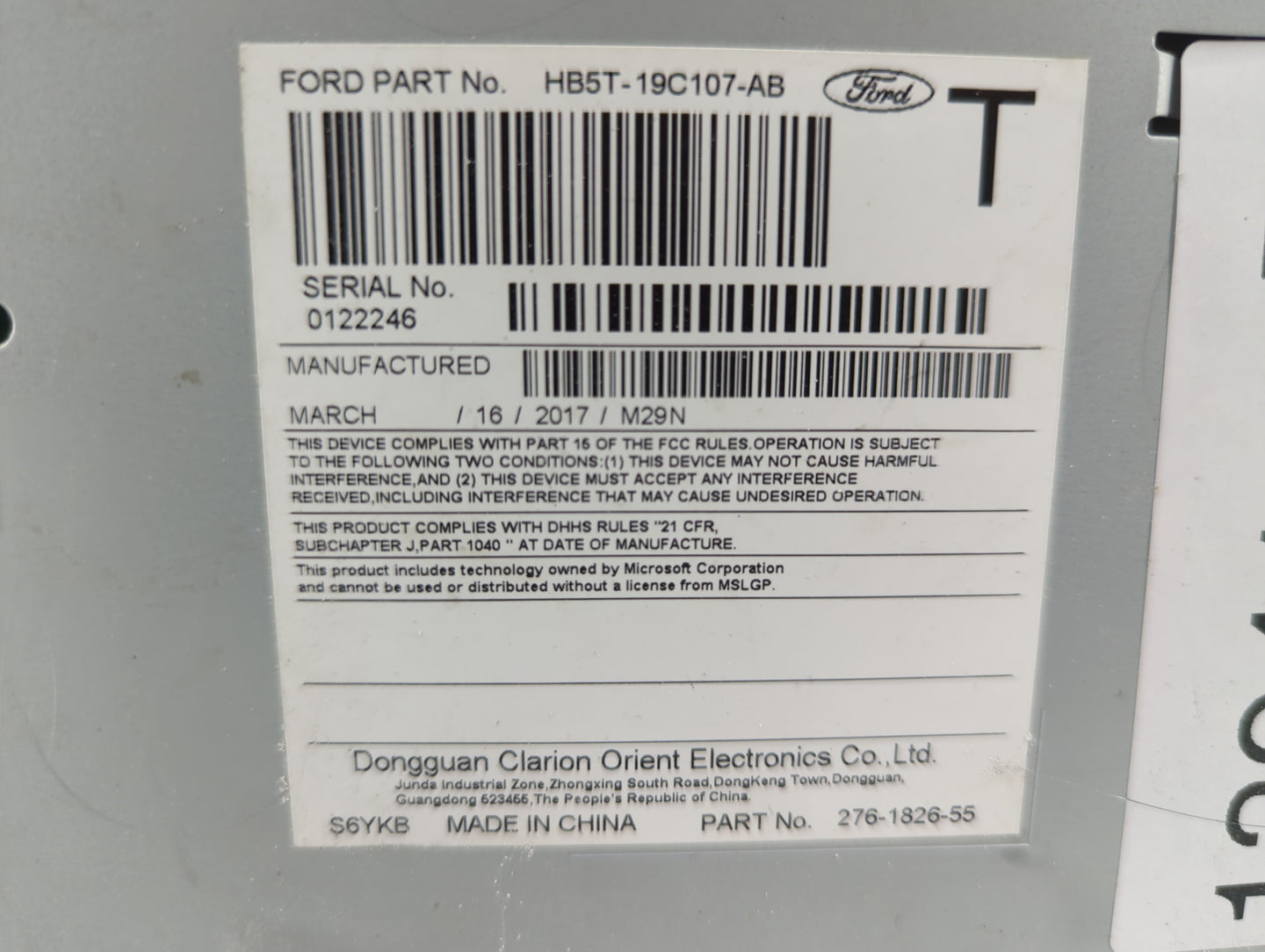 2017 Ford Explorer Radio AM FM Cd Player Receiver Replacement P/N:HB5T-19C107-AB Fits OEM Used Auto Parts - Oemusedautoparts