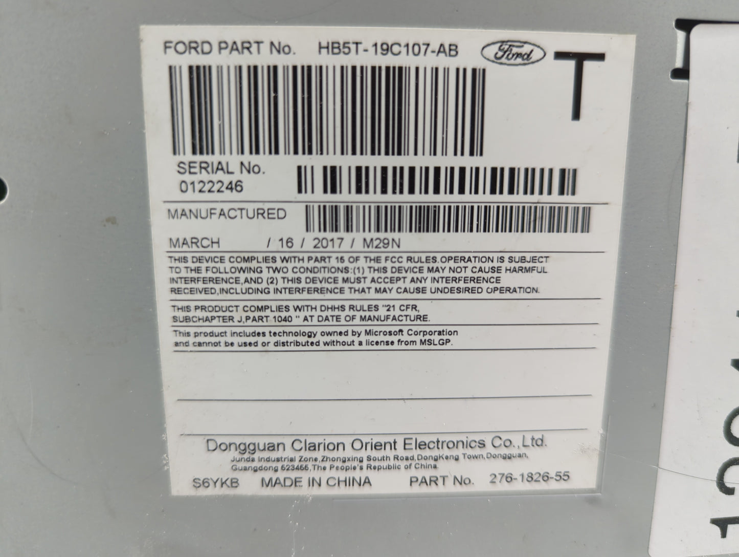 2017 Ford Explorer Radio AM FM Cd Player Receiver Replacement P/N:HB5T-19C107-AB Fits OEM Used Auto Parts - Oemusedautoparts