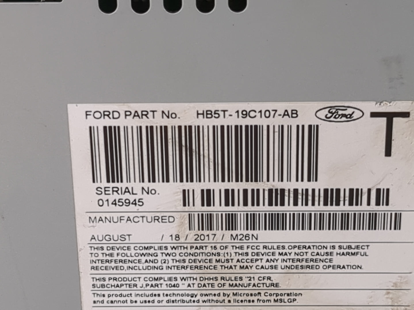2017 Ford Explorer Radio AM FM Cd Player Receiver Replacement P/N:PU-3921L-D HB5T-19C107-AB Fits OEM Used Auto Parts - Oemus