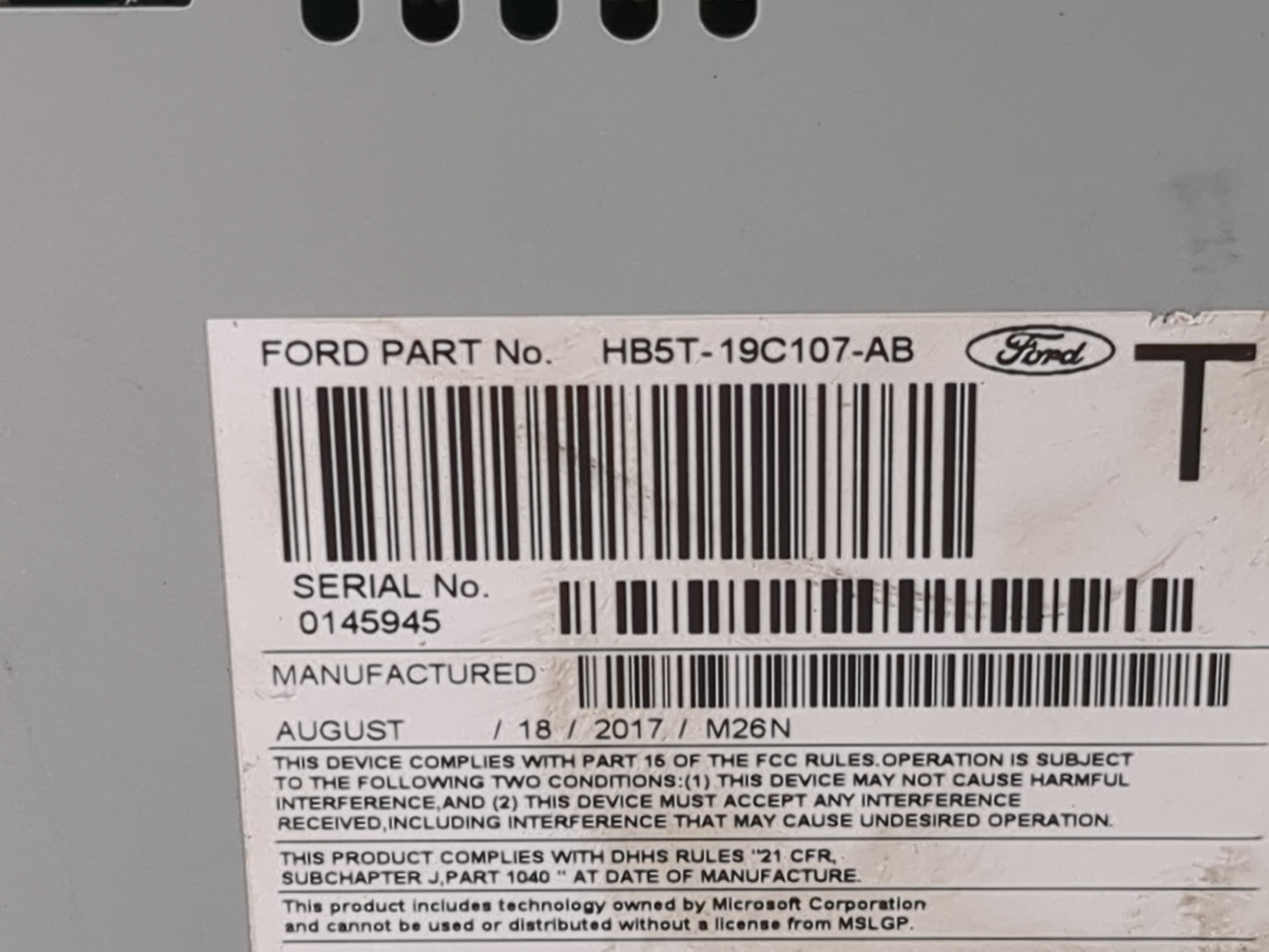 2017 Ford Explorer Radio AM FM Cd Player Receiver Replacement P/N:PU-3921L-D HB5T-19C107-AB Fits OEM Used Auto Parts - Oemus