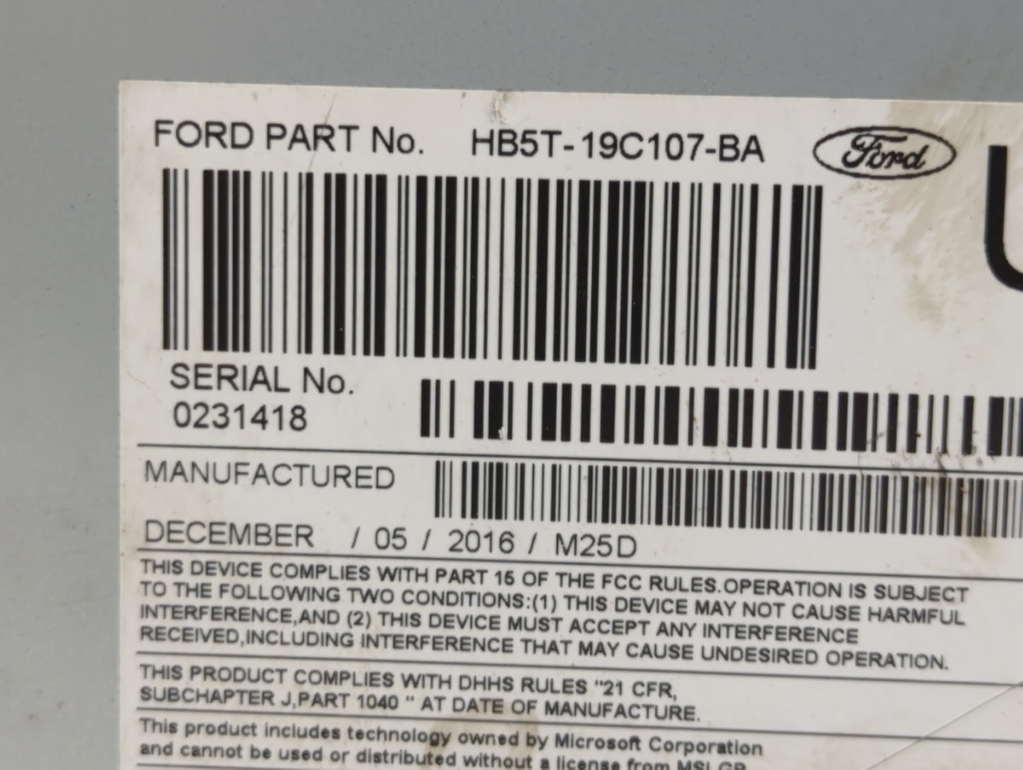 2017 Ford Explorer Radio AM FM Cd Player Receiver Replacement P/N:HB5T-19C107-BB HB5T-19C107-BA Fits OEM Used Auto Parts - O