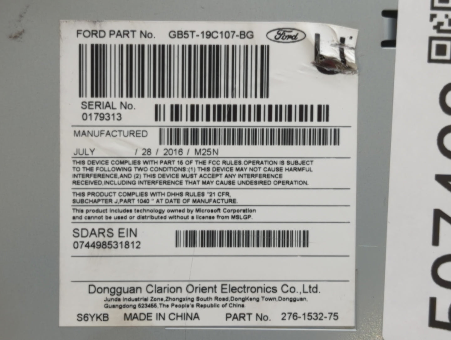 2016-2017 Ford Explorer Radio AM FM Cd Player Receiver Replacement P/N:GB5T-19C107-BG Fits Fits 2016 2017 OEM Used Auto Part