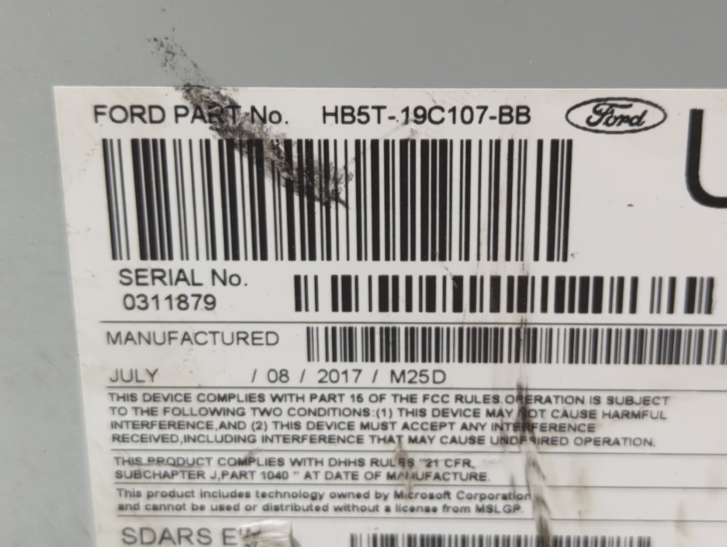 2016-2017 Ford Explorer Radio AM FM Cd Player Receiver Replacement P/N:HB5T-19C107-BB Fits Fits 2016 2017 OEM Used Auto Part