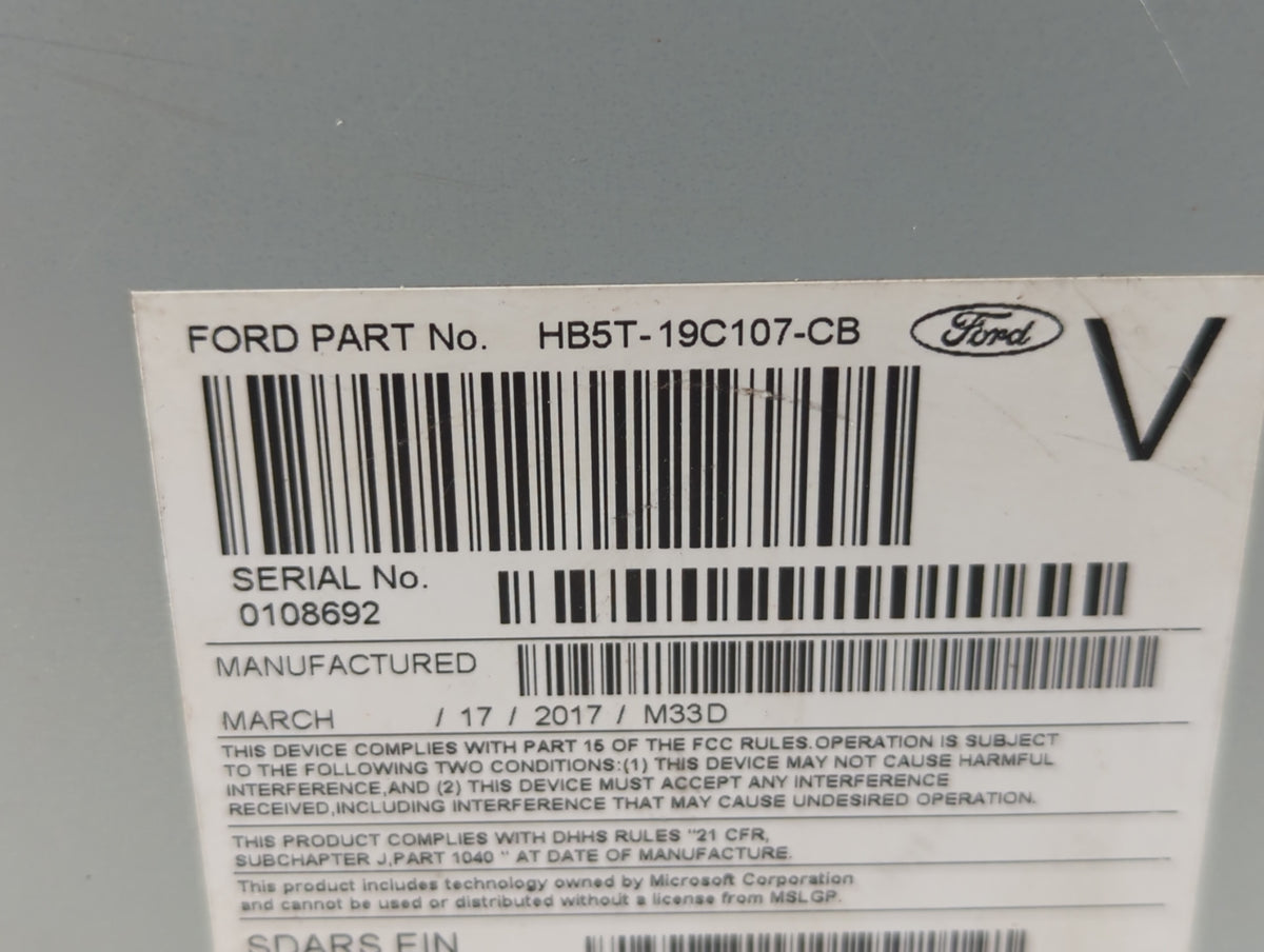 2017 Ford Explorer Radio AM FM Cd Player Receiver Replacement P/N:HB5T-19C107-CB GB5T-19C107-BG Fits OEM Used Auto Parts - O