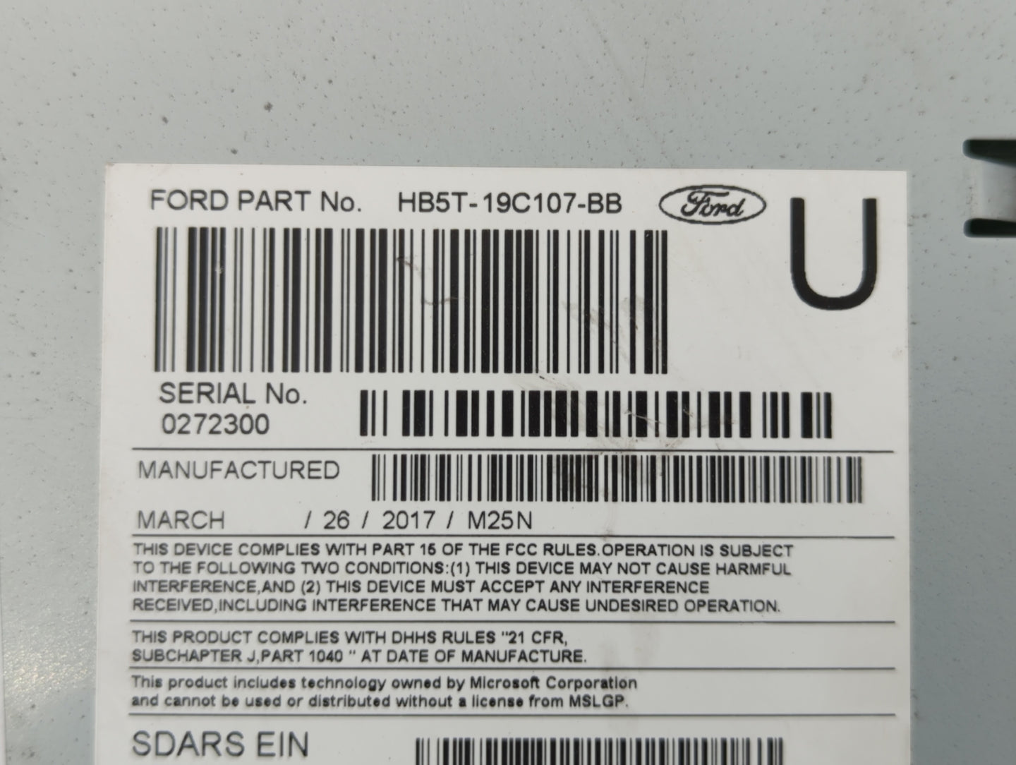 2017 Ford Explorer Radio AM FM Cd Player Receiver Replacement P/N:HB5T-19C107-BB Fits OEM Used Auto Parts - Oemusedautoparts