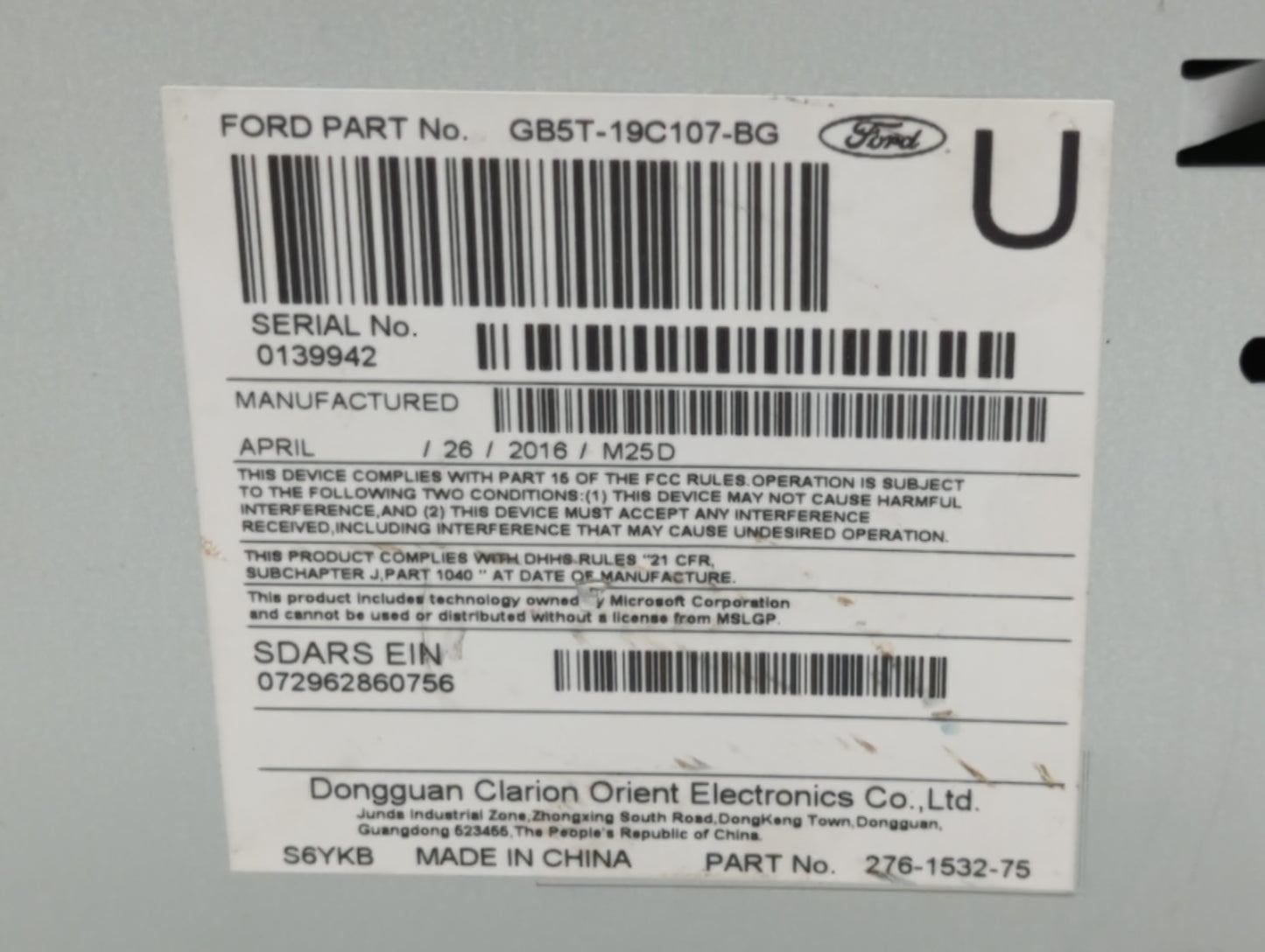 2016-2017 Ford Explorer Radio AM FM Cd Player Receiver Replacement P/N:GB5T-19C107-BG Fits Fits 2016 2017 OEM Used Auto Part