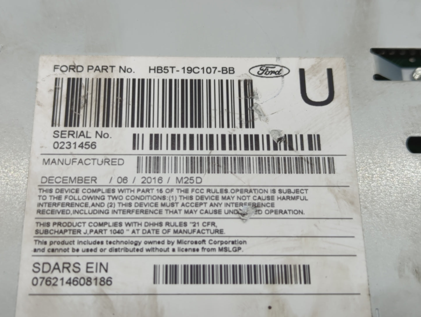 2017 Ford Explorer Radio AM FM Cd Player Receiver Replacement P/N:HB5T-19C107-BB HB5T-19C107-BA Fits OEM Used Auto Parts - O