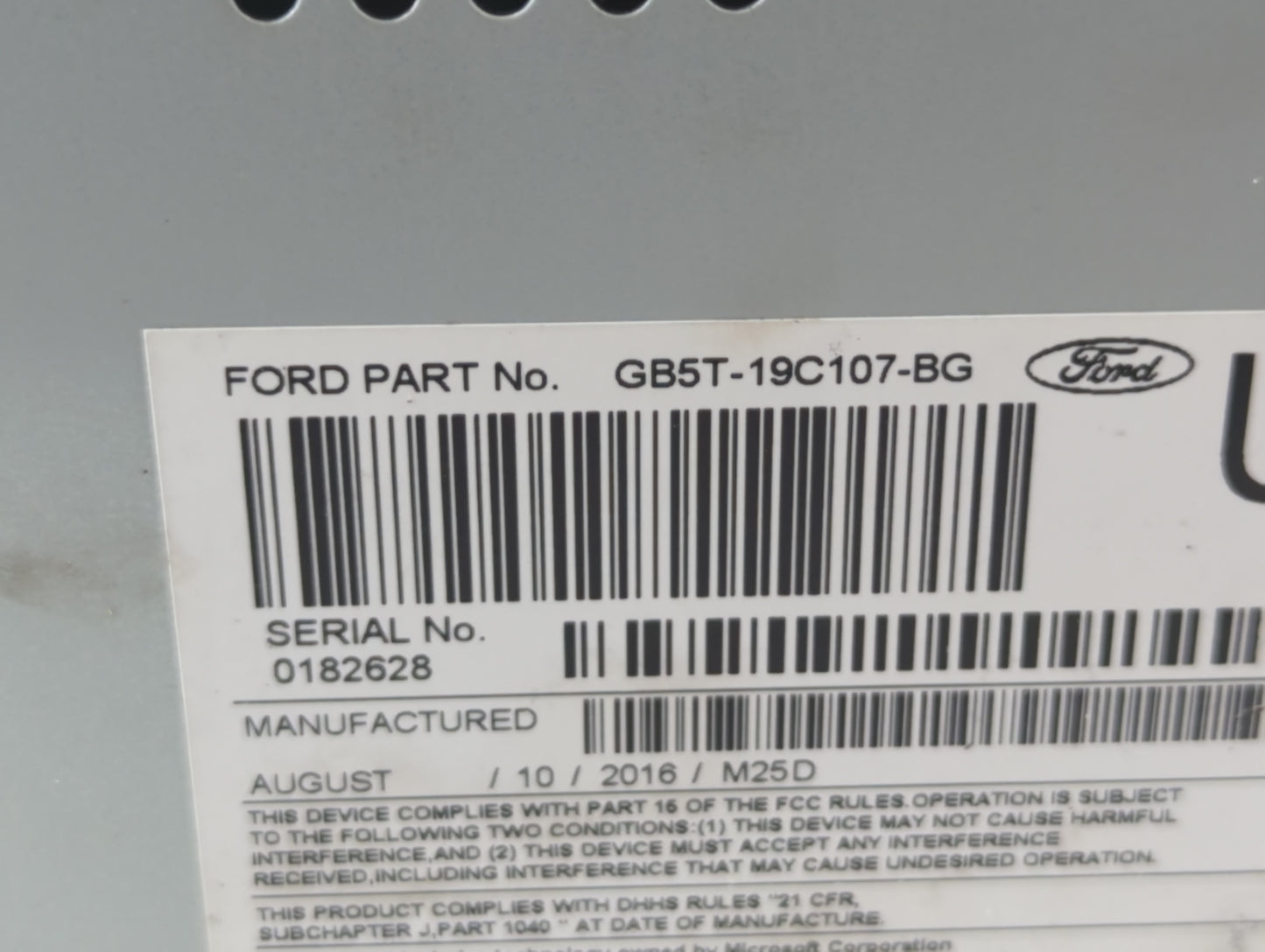 2016-2017 Ford Explorer Radio AM FM Cd Player Receiver Replacement P/N:GB5T-19C107-BG Fits Fits 2016 2017 OEM Used Auto Part