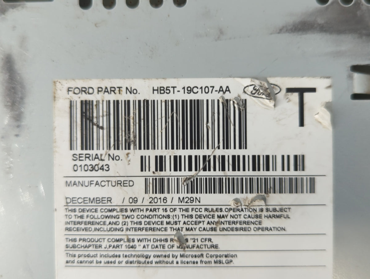 2017-2019 Ford Explorer Radio AM FM Cd Player Receiver Replacement P/N:HB5T-19C107-AA Fits Fits 2017 2018 2019 OEM Used Auto