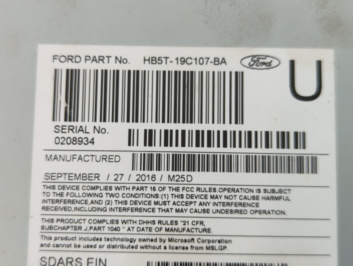 2017 Ford Explorer Radio AM FM Cd Player Receiver Replacement P/N:HB5T-19C107-BA Fits OEM Used Auto Parts - Oemusedautoparts