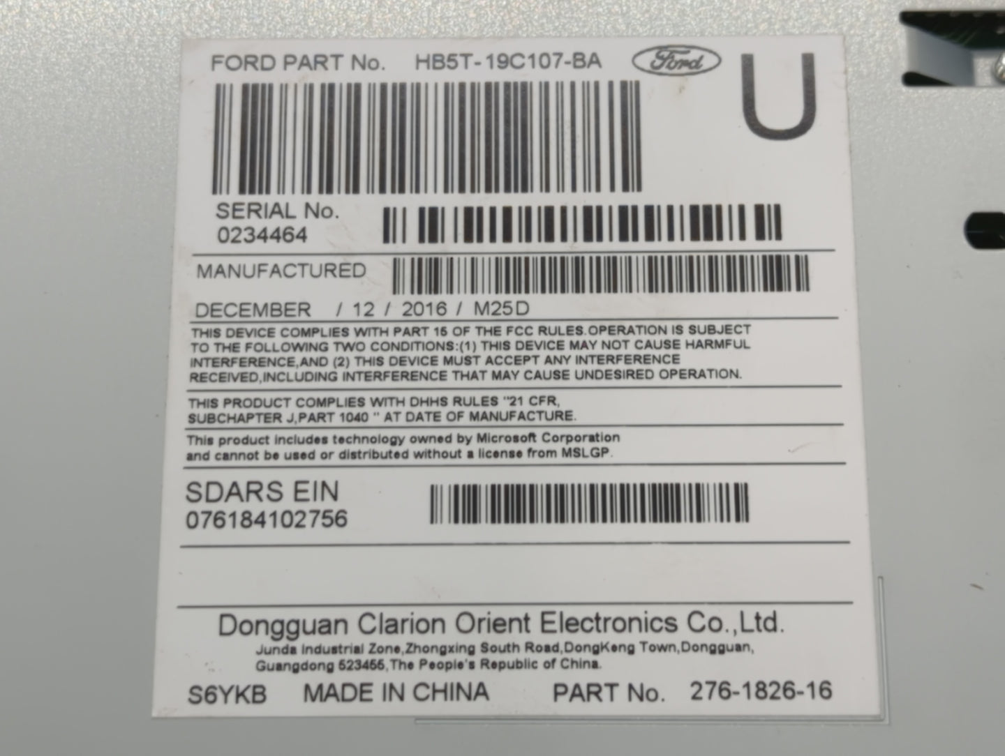 2016-2019 Ford Explorer Radio AM FM Cd Player Receiver Replacement P/N:HB5T-19C107-BA Fits Fits 2016 2017 2018 2019 OEM Used