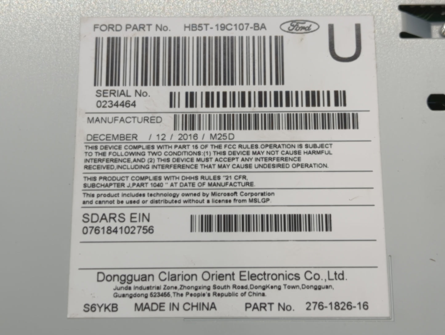 2016-2019 Ford Explorer Radio AM FM Cd Player Receiver Replacement P/N:HB5T-19C107-BA Fits Fits 2016 2017 2018 2019 OEM Used