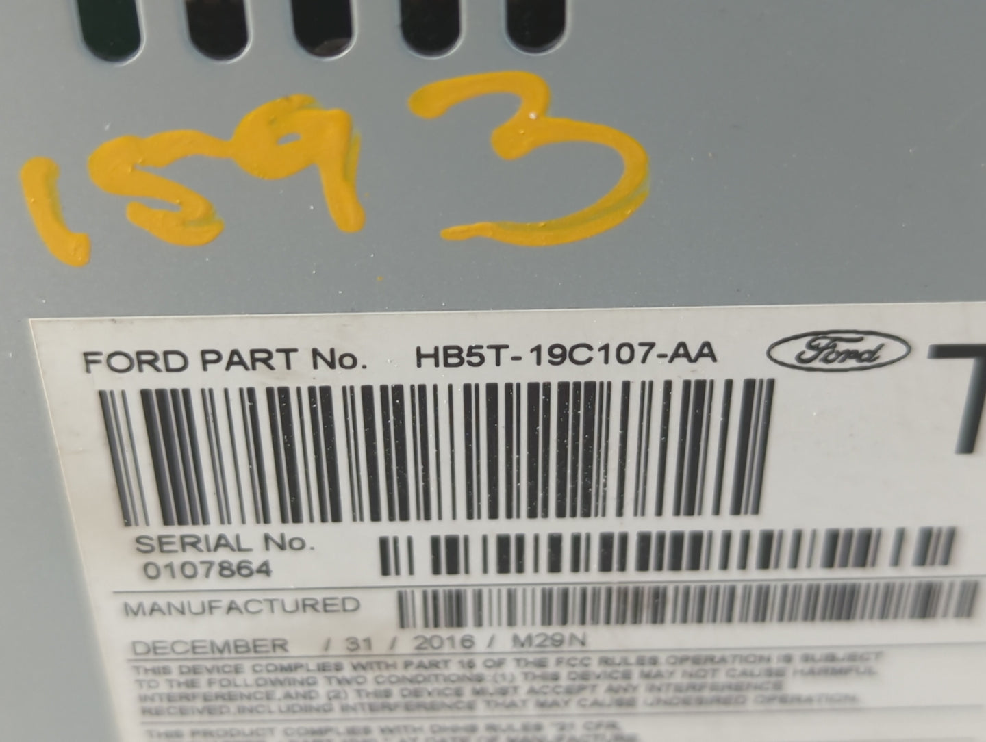 2016-2017 Ford Explorer Radio AM FM Cd Player Receiver Replacement P/N:HB5T-19C107-AA Fits Fits 2016 2017 OEM Used Auto Part