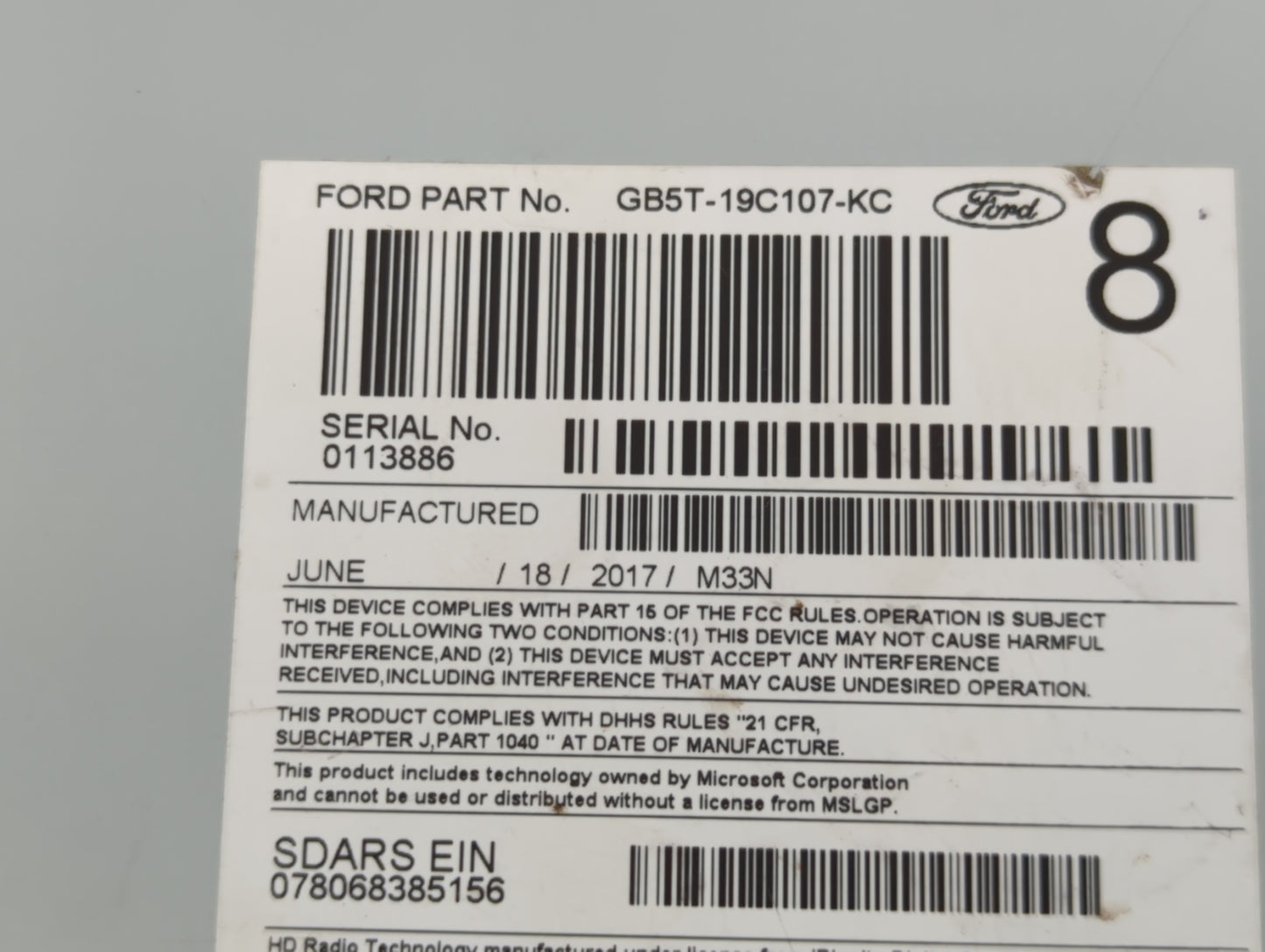 2016-2017 Ford Explorer Radio AM FM Cd Player Receiver Replacement P/N:GB5T-19C107-KC Fits Fits 2016 2017 OEM Used Auto Part