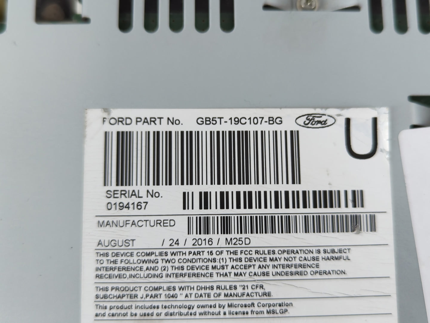 2016-2017 Ford Explorer Radio AM FM Cd Player Receiver Replacement P/N:GB5T-19C107-BG Fits Fits 2016 2017 OEM Used Auto Part